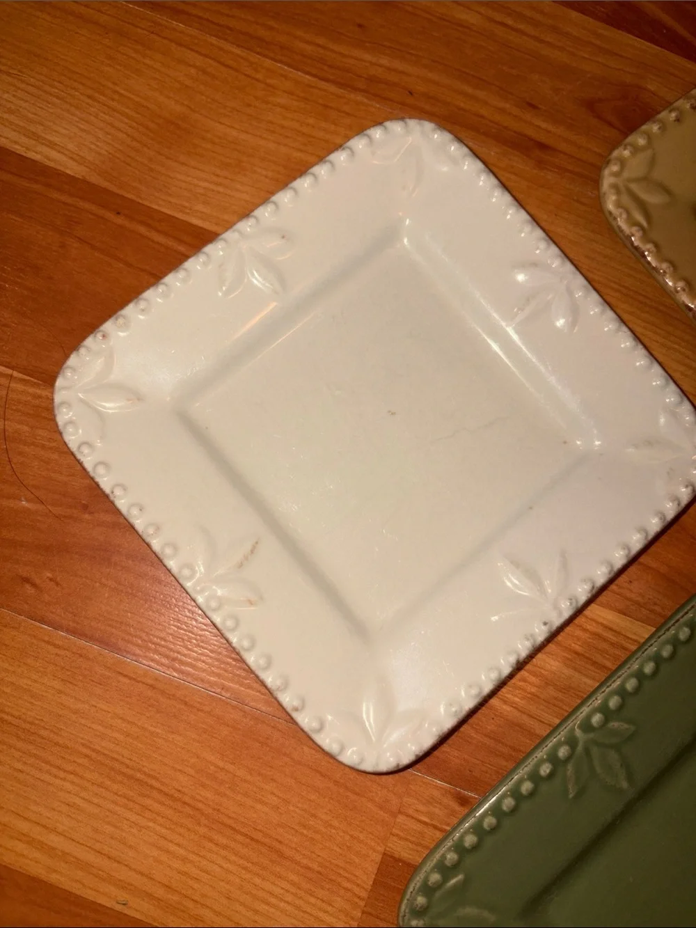 Square Ceramic Dessert Plate Set in Red, Green, Yellow & Cream - Home Dining